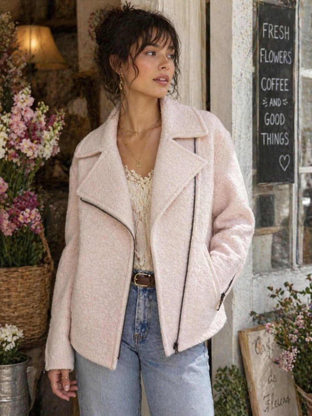 Banana Republic Pink Bouclé Moto Jacket NWT XS Wool Blend